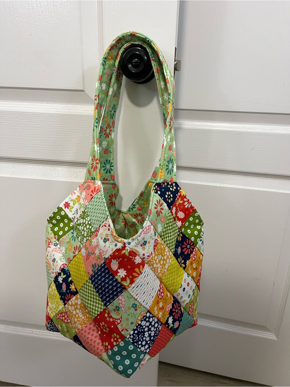 Raspberry Summer Fabric Midi  Book Bag. New. Tote  Quilted